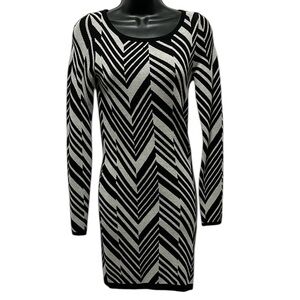 Black and White Chevron Knit Dress Long Sleeve Midi Dress Size XS